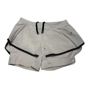 Gymshark Training‎ Shorts Women's Size L Speed Running 2 in 1 Coconut White
